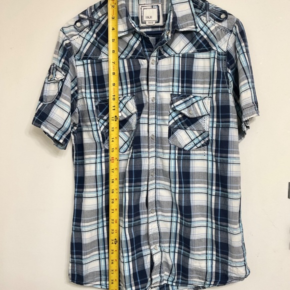 BKE Men's Short Sleeve Green/Orange/White Plaid Shirt Standard Fit Size M - Picture 4 of 12